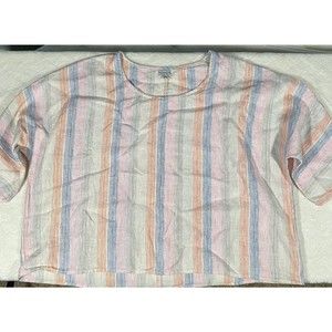 Paraphrase Linen Blouse Stripes Boxy Slouchy Beach Coastal Pink Blue Women's XL